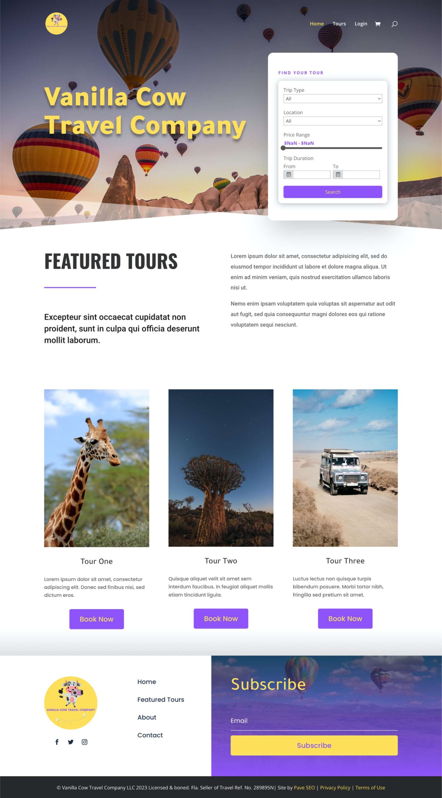 Vanilla Cow Travel Company SEO Web Design